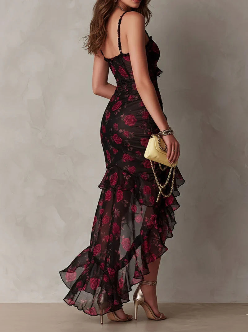 Lucía Floral Negro y Rojo