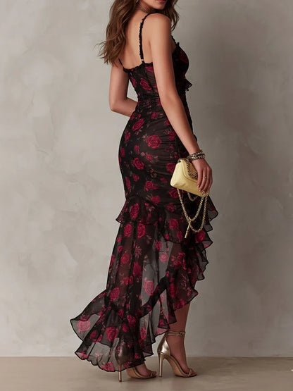 Lucía Floral Negro y Rojo