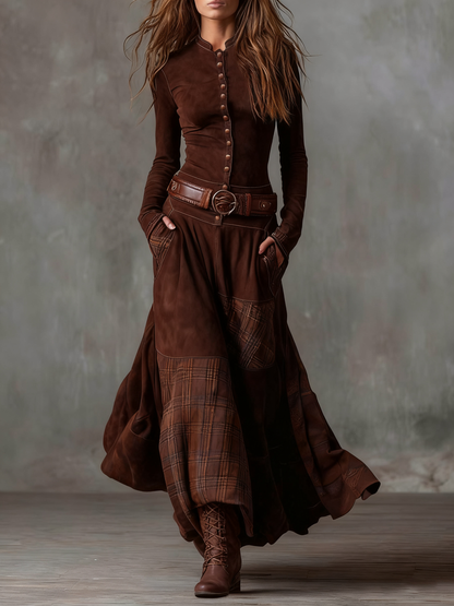 Diana | Vestido maxi de ante con cinturón