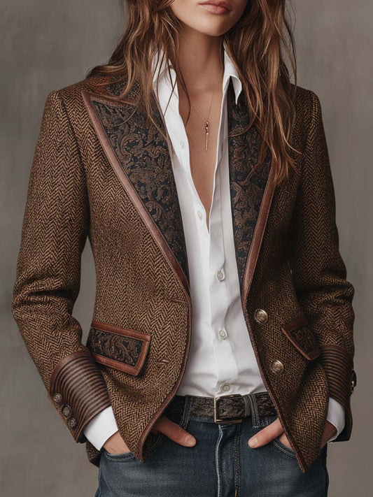 Estela | Blazer de espiga con paneles estampados