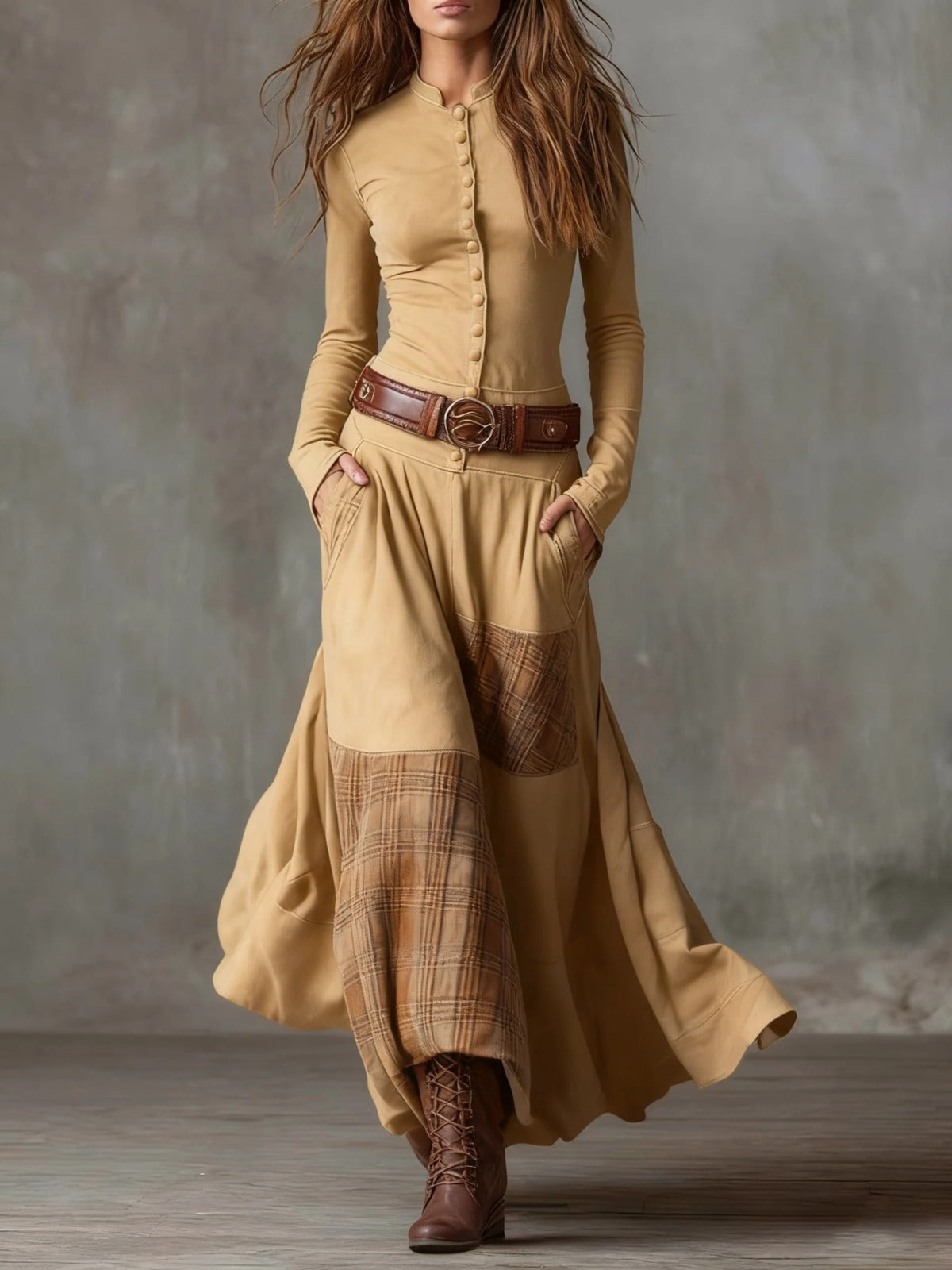 Diana | Vestido maxi de ante con cinturón