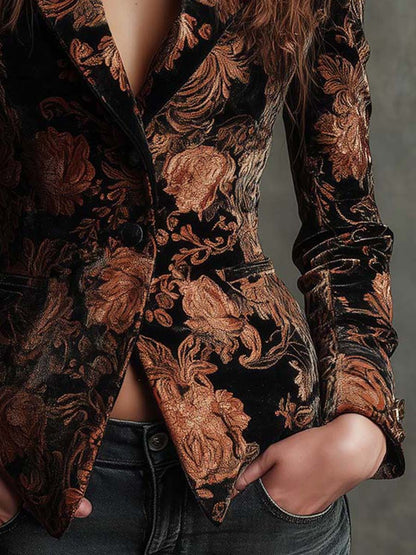Miriam | Blazer sastre negro con estampado floral en bronce
