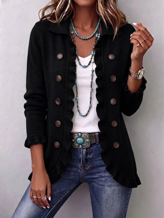 Ximena | Chaqueta acanalada negra con vuelos
