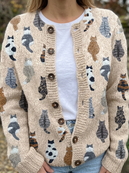 Itziar | Cárdigan con Estampado de Gatos