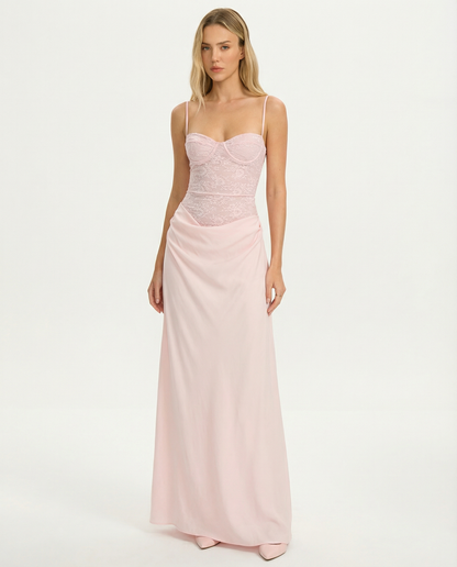 Nuria | Vestido Maxi Corsé de Encaje Rosa