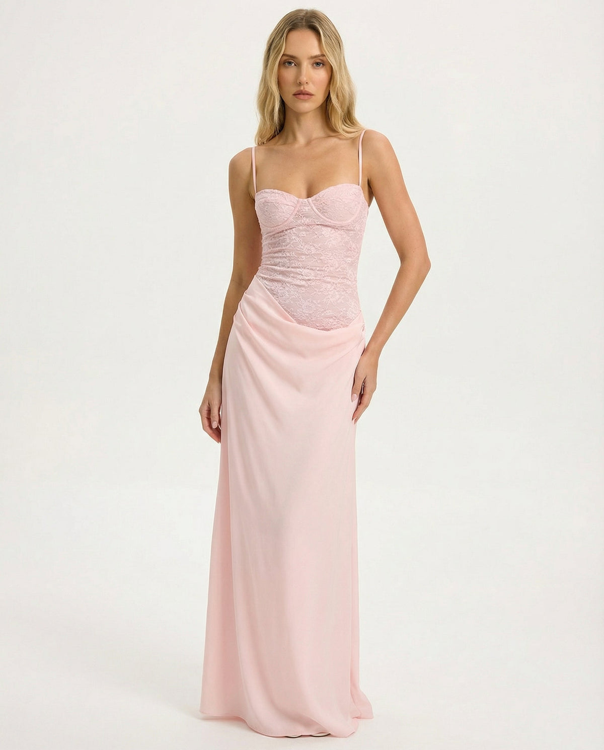 Nuria | Vestido Maxi Corsé de Encaje Rosa