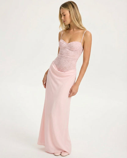 Nuria | Vestido Maxi Corsé de Encaje Rosa