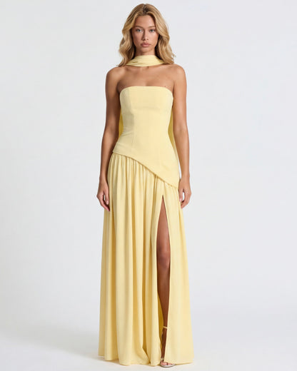 Carmen | Vestido Maxi Palabra de Honor con Pañuelo