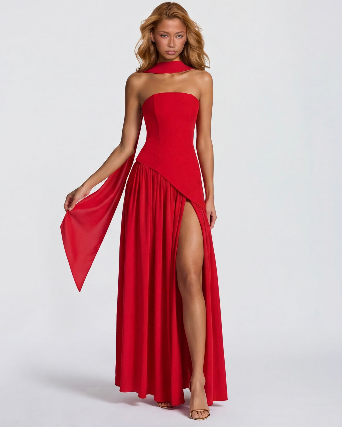 Carmen | Vestido Maxi Palabra de Honor con Pañuelo