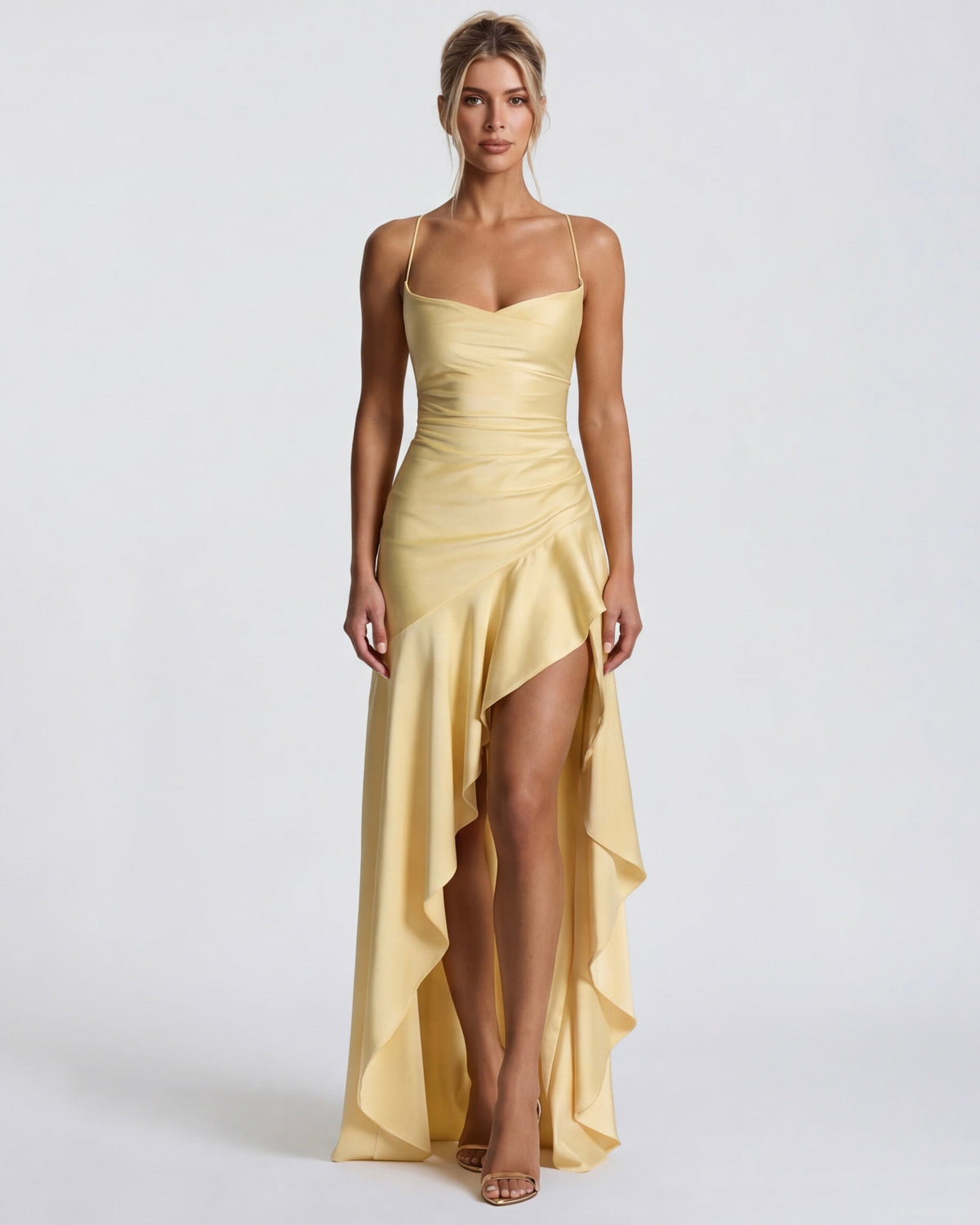 Laura | Vestido Largo Satinado con Escote Cascada