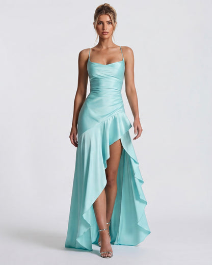 Laura | Vestido Largo Satinado con Escote Cascada