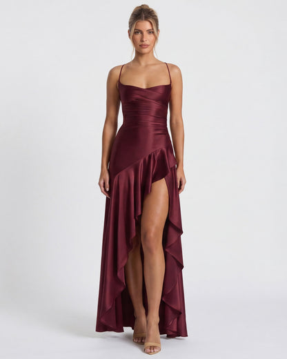 Laura | Vestido Largo Satinado con Escote Cascada