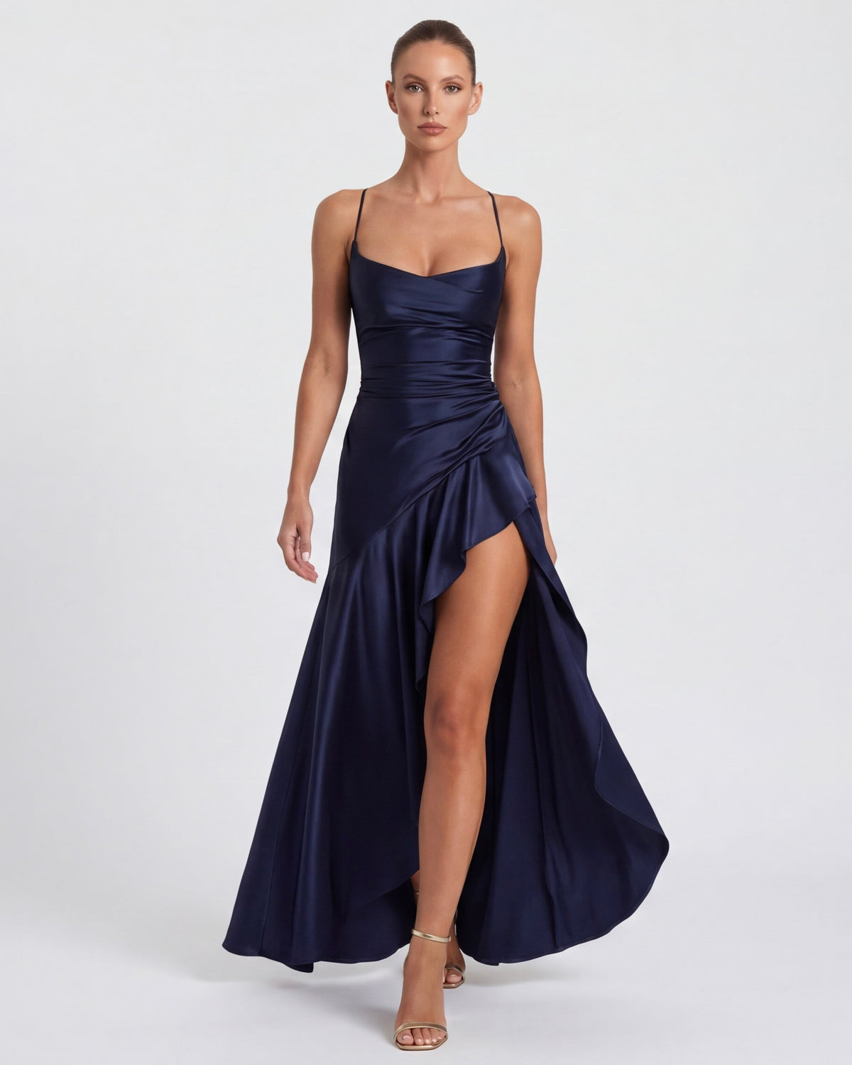 Laura | Vestido Largo Satinado con Escote Cascada