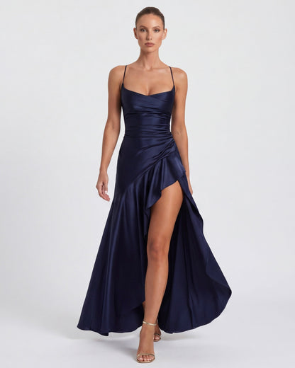 Laura | Vestido Largo Satinado con Escote Cascada