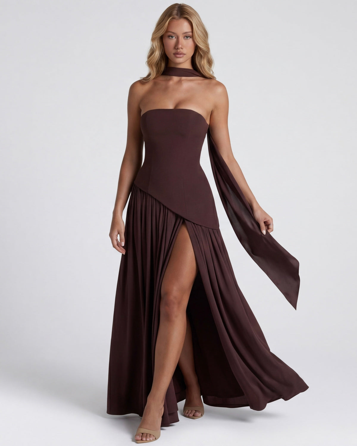Carmen | Vestido Maxi Palabra de Honor con Pañuelo
