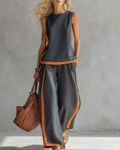 Antonia | Conjunto de chaleco y pantalón con detalles bicolor