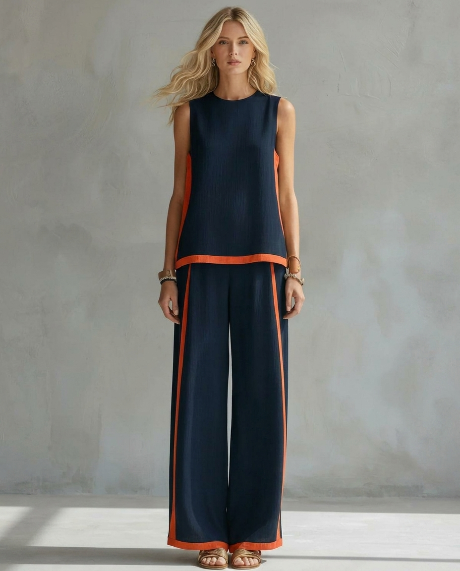 Antonia | Conjunto de chaleco y pantalón con detalles bicolor
