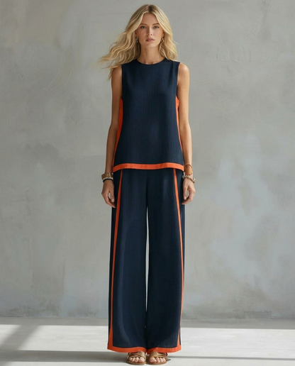 Antonia | Conjunto de chaleco y pantalón con detalles bicolor