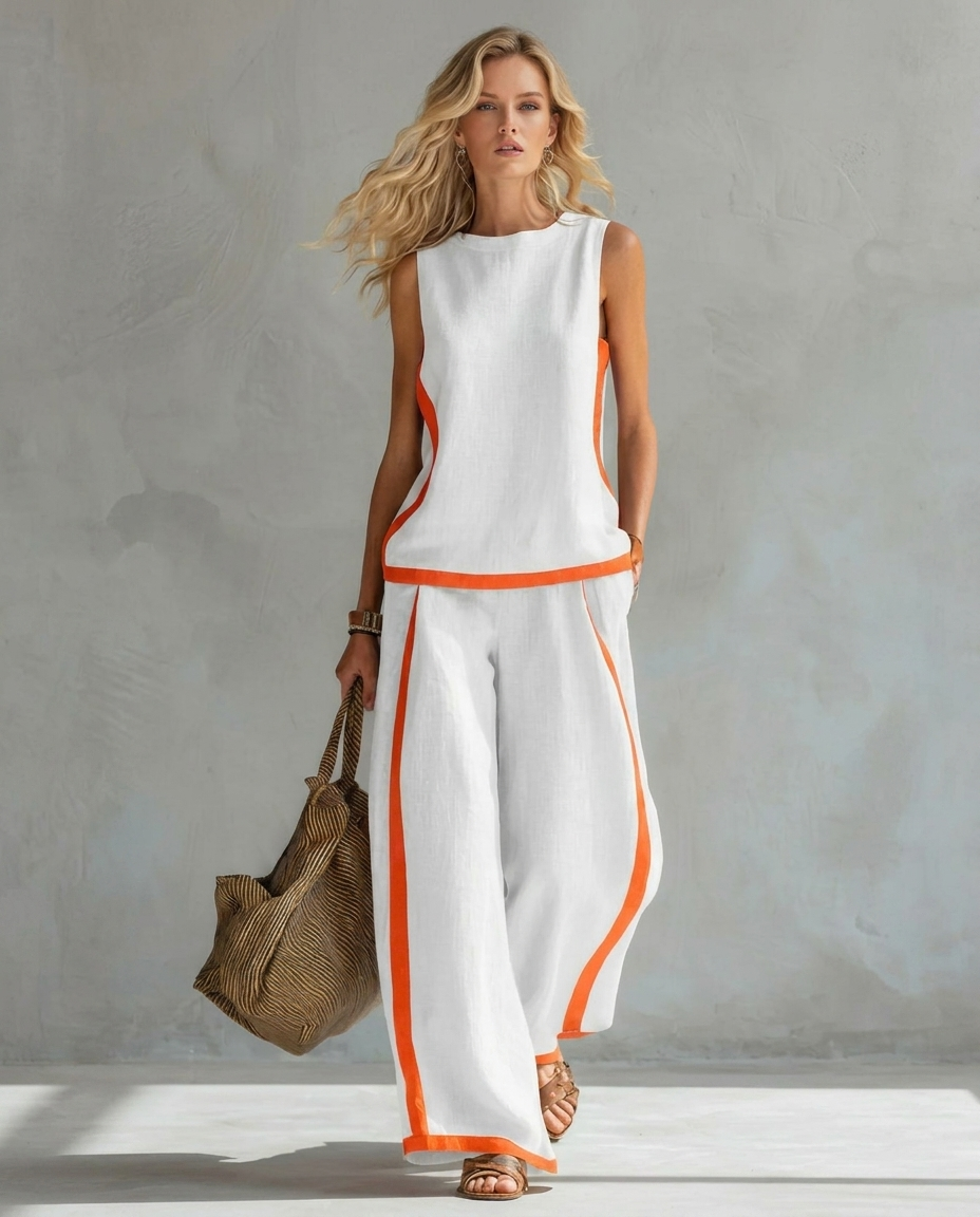 Antonia | Conjunto de chaleco y pantalón con detalles bicolor