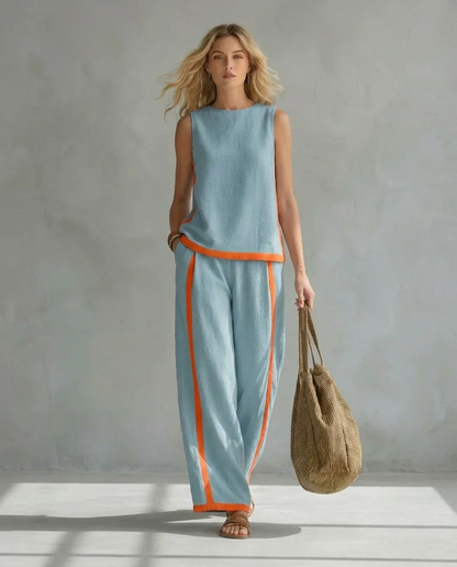 Antonia | Conjunto de chaleco y pantalón con detalles bicolor