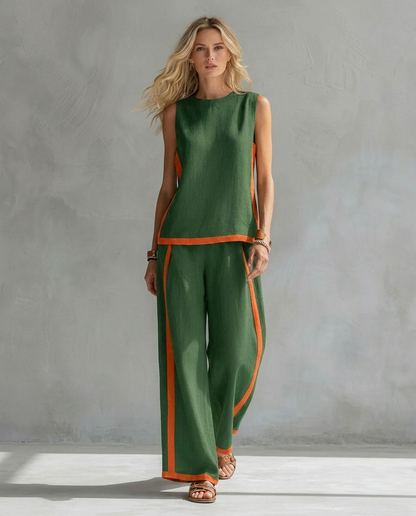 Antonia | Conjunto de chaleco y pantalón con detalles bicolor
