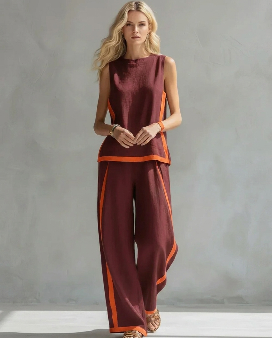 Antonia | Conjunto de chaleco y pantalón con detalles bicolor