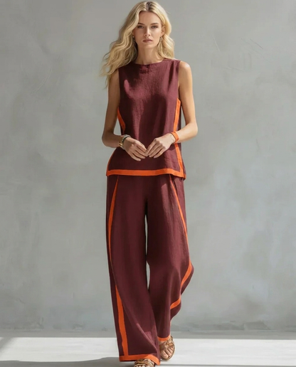 Antonia | Conjunto de chaleco y pantalón con detalles bicolor