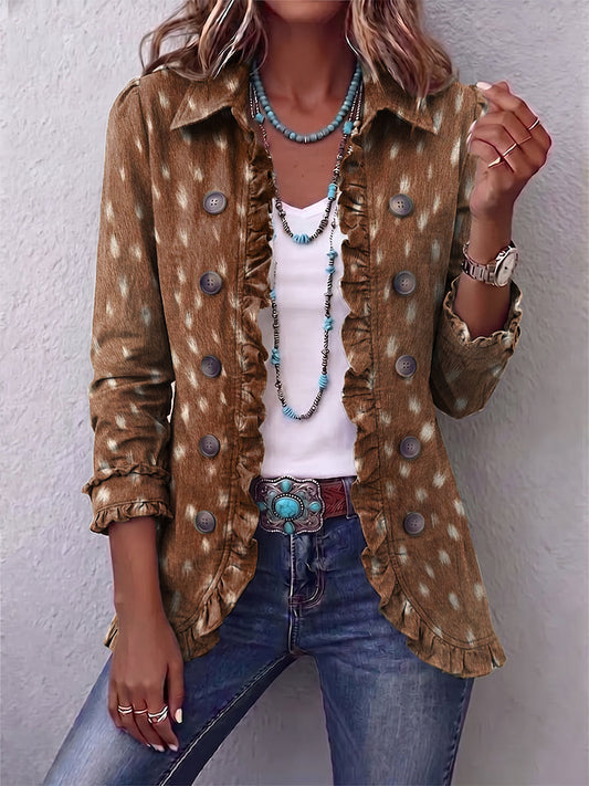 Natalia | Chaqueta bohemia con estampado animal café y vuelos