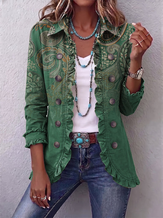Karen | Chaqueta bohemia paisley verde con vuelos