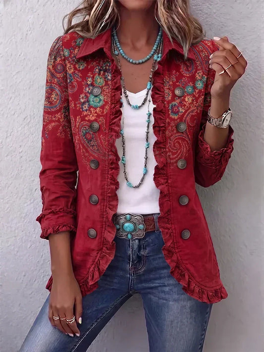 Nicole | Chaqueta bohemia paisley roja con vuelos