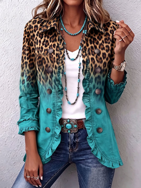 Paulina | Blazer con estampado animal turquesa degradado y vuelos