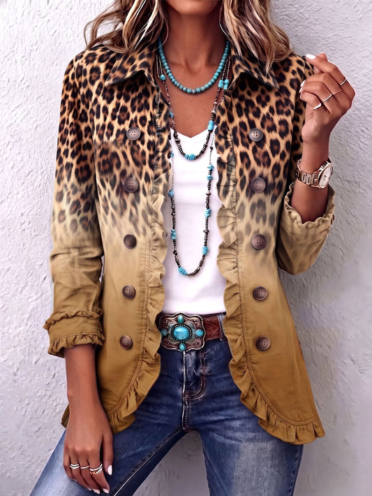 Rosario | Blazer con estampado animal ocre degradado y vuelos