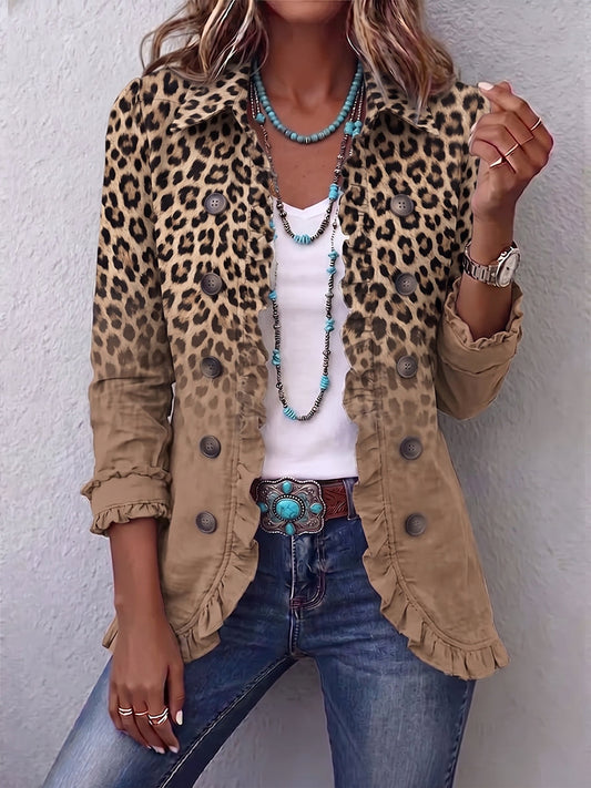 Carolina | Chaqueta vintage con estampado animal camel y vuelos
