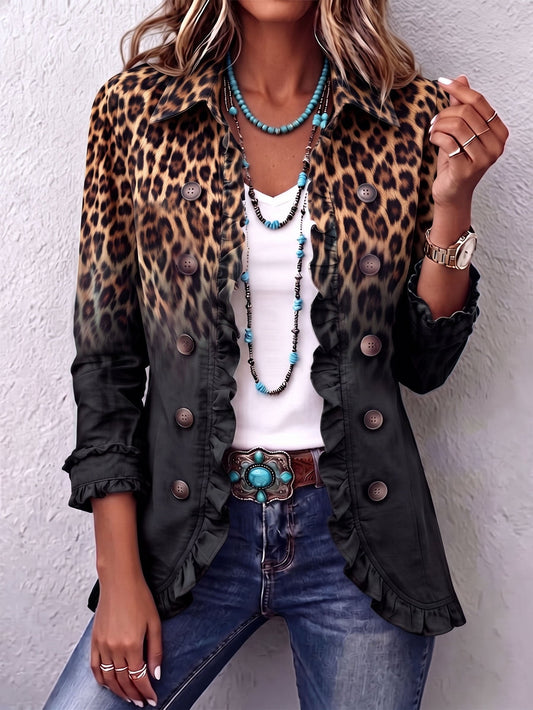 Pascuala | Blazer con estampado animal antracita degradado y vuelos