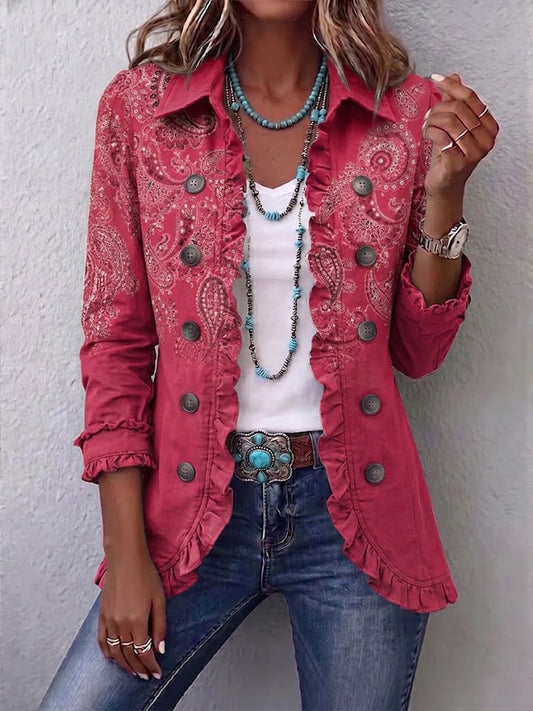 Valentina | Chaqueta vintage paisley rosado antiguo con vuelos