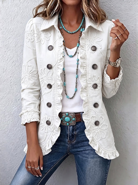 Paz | Chaqueta bohemia marfil bordada con vuelos