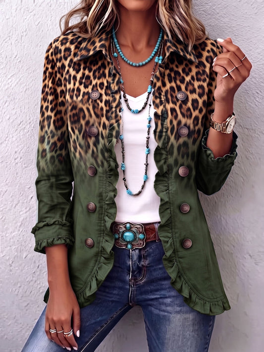 Romina | Blazer leopardo degradado verde oliva con vuelos