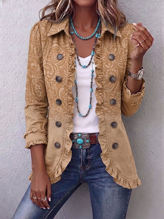 Antonella | Chaqueta western estampada caqui con vuelos