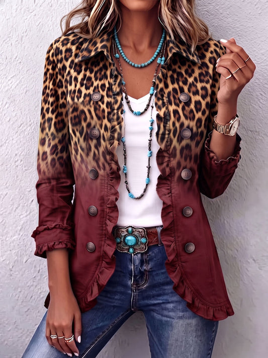 Verónica | Blazer leopardo degradado burdeo con vuelos
